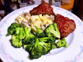 Classic Beef Meatloaf with Cheddar Smashed Potatoes and Roasted Broccoli