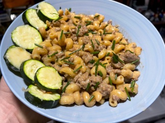 Cheeseburger Pasta with Parmesan Zucchini Rounds